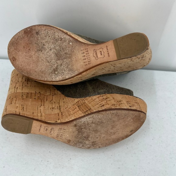 Stuart Weitzman Glove Tan Stretch Wedge Sandals 7.5 Classic Minimalist Peep Toe - Picture 5 of 9